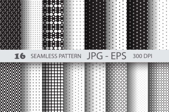 Black Pattern Overlays Graphic Bundle: 16 Seamless Digital Paper Designs for Creative Projects