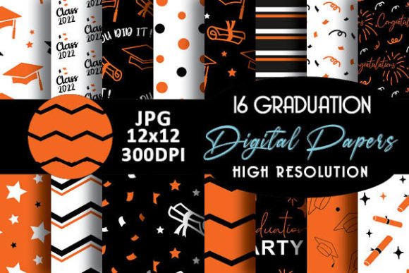 Orange Black Graduation Digital Papers