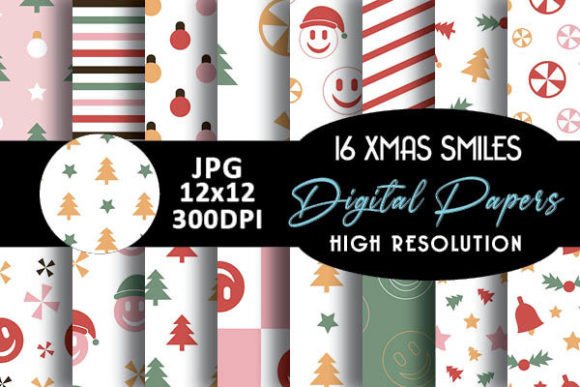 Smile Face Christmas Digital Papers: Fun, Festive & Versatile Design Resources for Every Creative Project