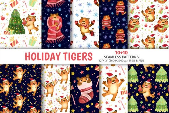 Tiger Santa Seamless Pattern: A Festive Fusion of Wildlife Whimsy and Holiday Design