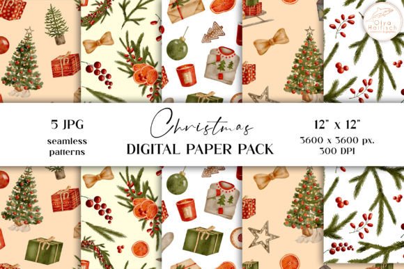 Watercolor Christmas Retro Digital Paper: Cozy, Vintage-Inspired Patterns for Your Holiday Creations